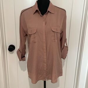 Blush Utility Shirt with beaded shoulder